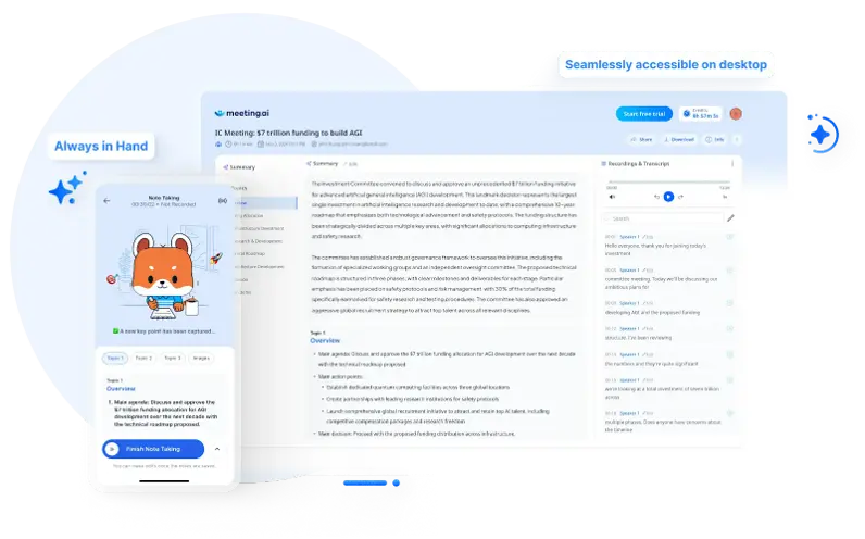Meeting.ai desktop and mobile meeting-note workspaces