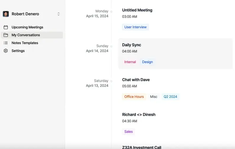 Sonnet meeting library with templates and categorized conversations