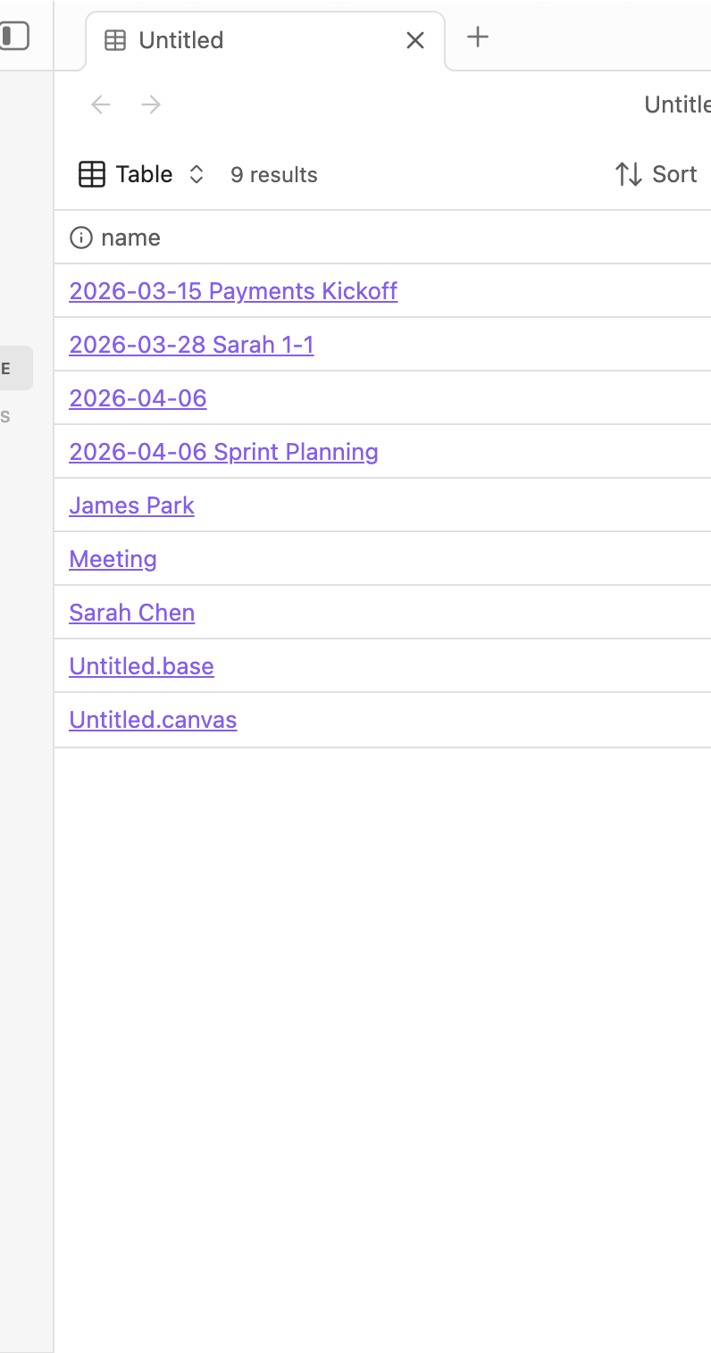 Obsidian vault with Meetings and People folders
