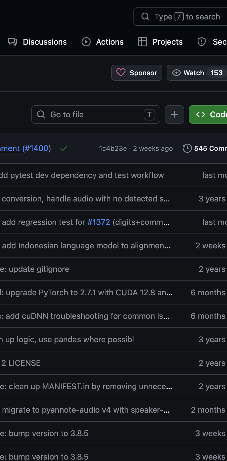 WhisperX GitHub repository with installation files and project documentation
