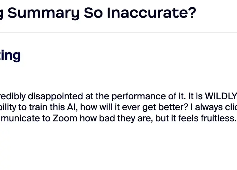 Zoom community post reporting an inaccurate AI Meeting Summary