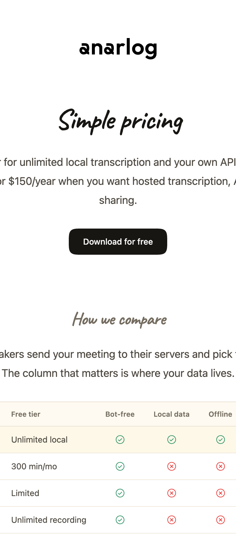 Anarlog pricing