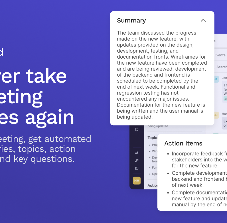 Read AI meeting summary with generated summary, action items, and transcript context